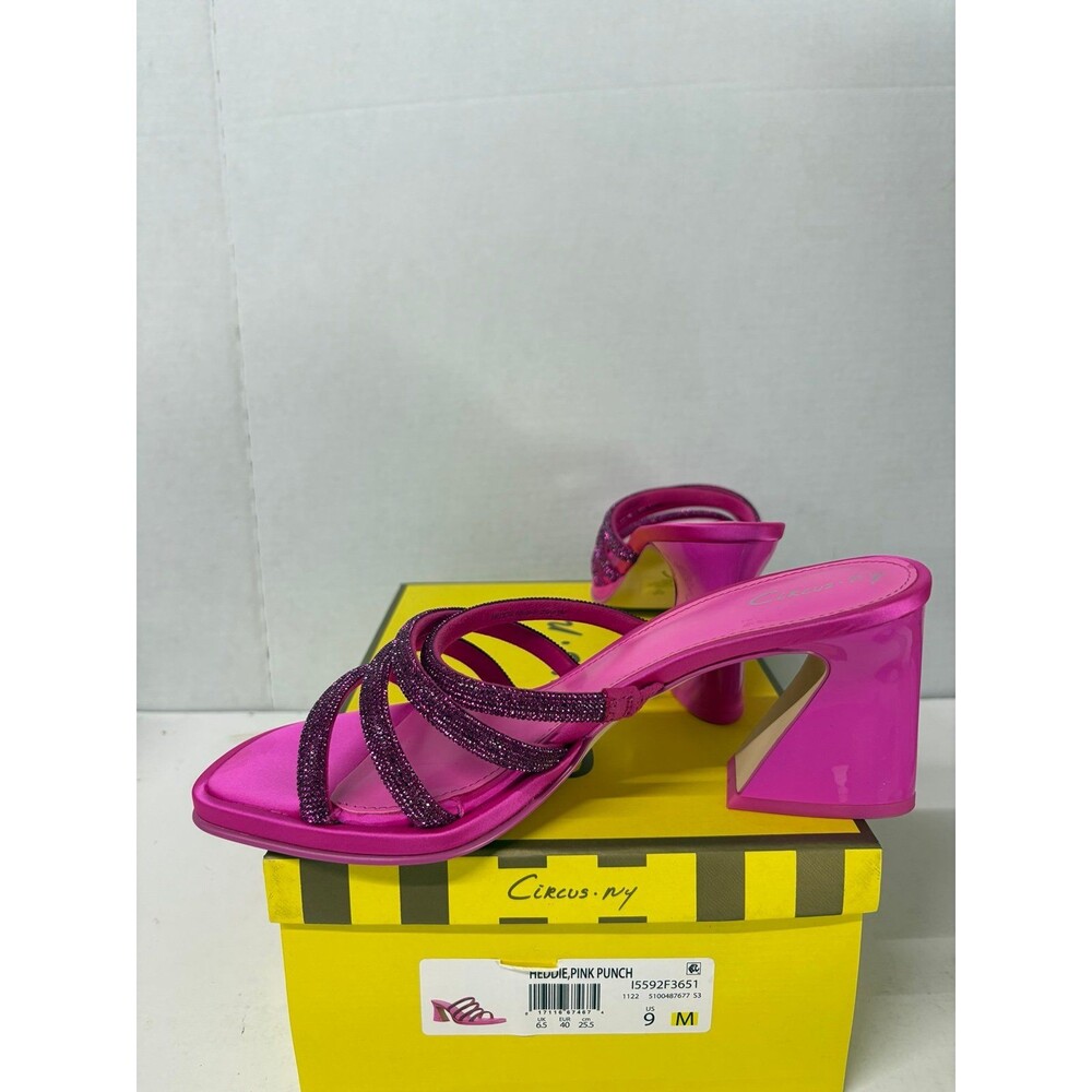Circus NY Women's Heddie Embellished Mule Sandals in Pink Punch Block Heel Sz 9M - Picture 2 of 8